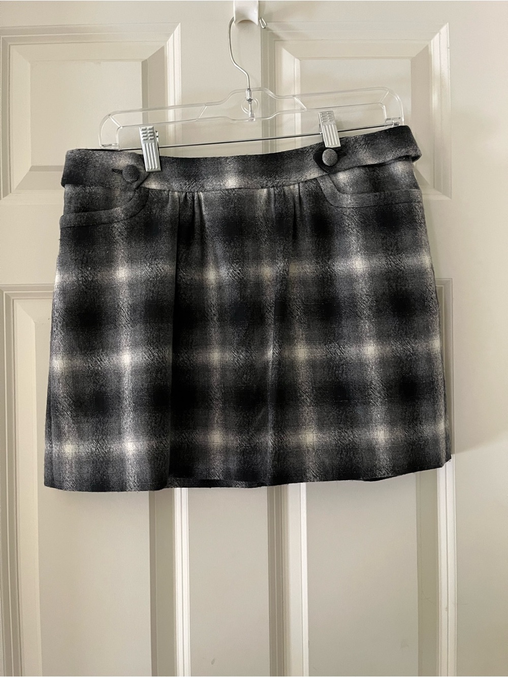 Sine Anthropologie Gray Plaid Mini Skirt 6 Dark Academia Preppy Wool Blend